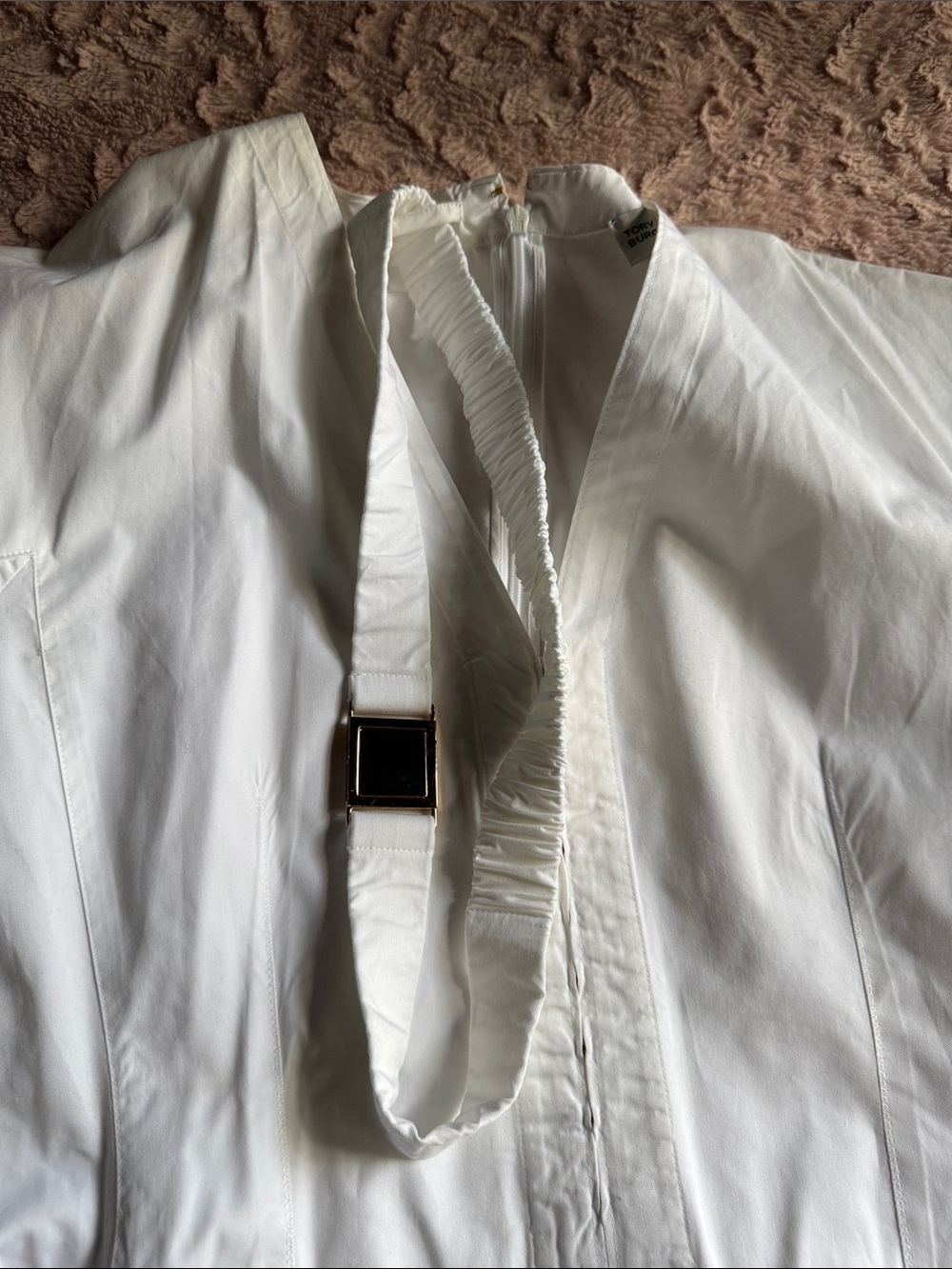 Tory Burch White V-Neck Midi Dress with Back Zip - Picture 16 of 16